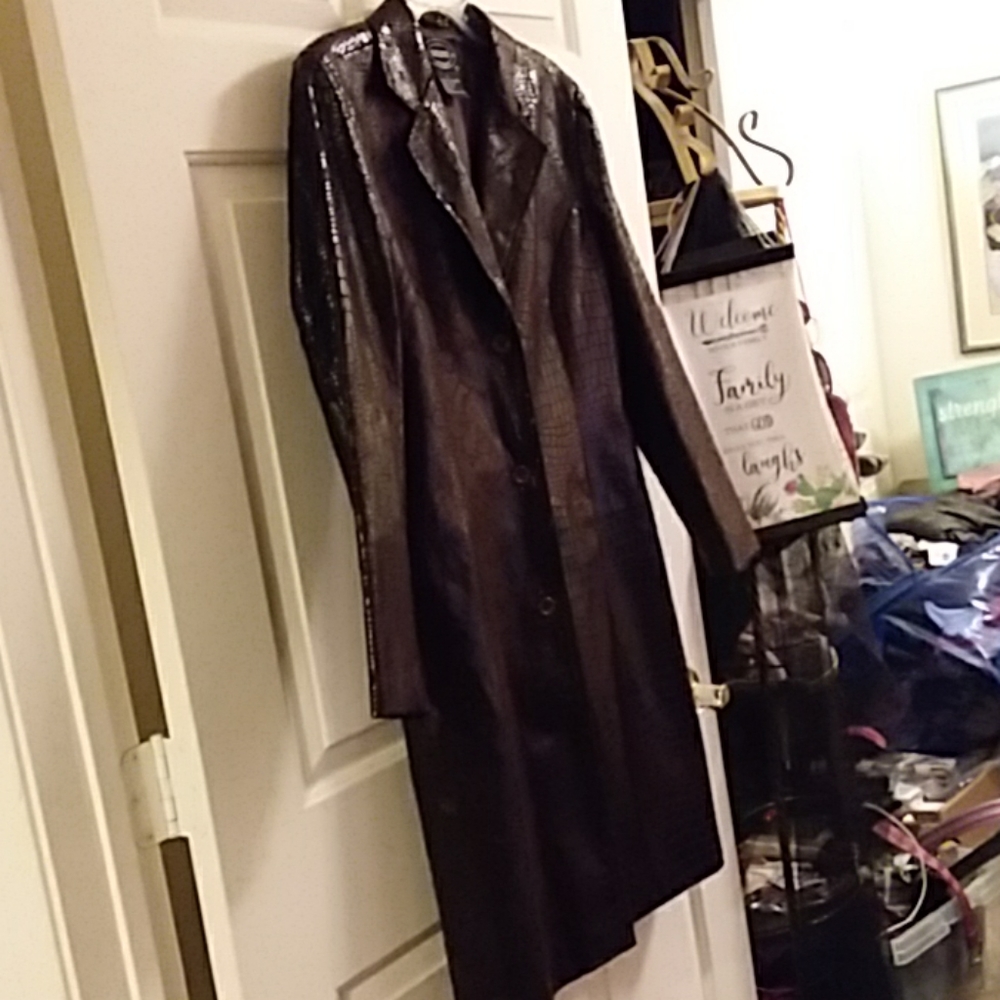 Selene Knee length faux alligator jacket